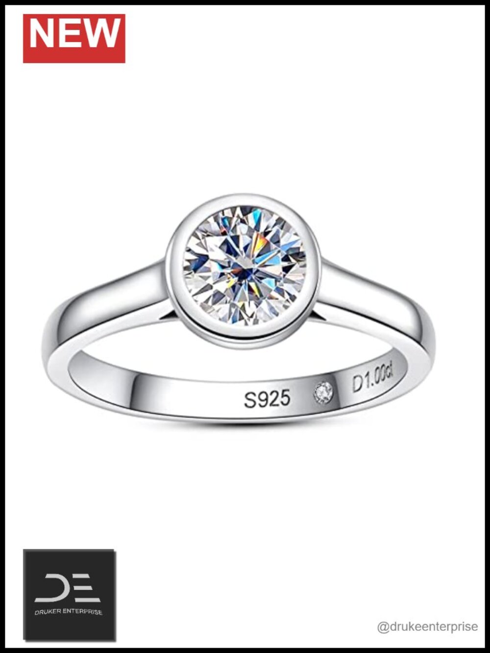 Moissanite Engagement Ring S925 Sterling Silver Promise Ring Bezel Set Women's